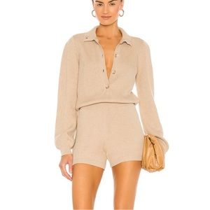 Weekend Stories Prague Knit Romper in Soft Sand